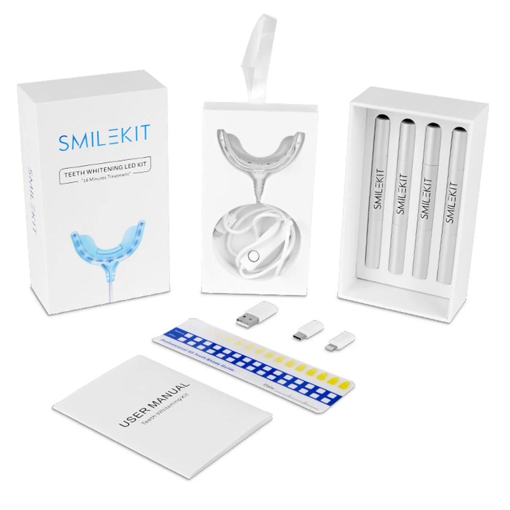 Teeth Whitening Bleaching Kit - Temporização inteligente 16 led luz fria